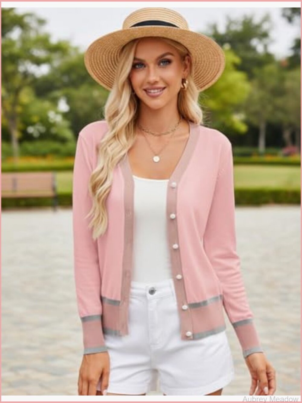 Lightweight Cropped Cardigan Sweater V-Neck Long Sleeve Button Down - Picture 4 of 7